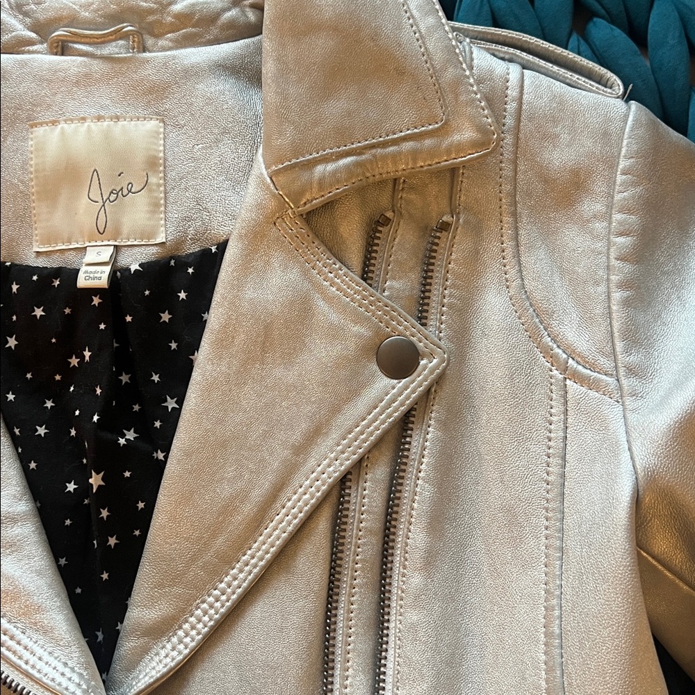 Joie Silver Leather Jacket- SZ Small - Picture 6 of 13